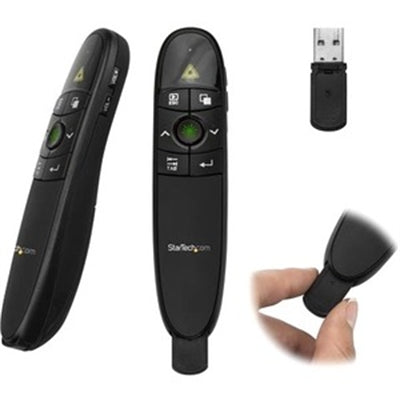 StarTech.com Wireless Presentation Remote with Green Laser Pointer - 90 ft. (27 m) - USB Presentation Clicker for Mac and Windows - Batteries Included - Wireless Slideshow and Volume Controls StarTech.com Wireless Presentation Remote with Green Laser Pointer - 90 ft. (27 m) - USB Presentation Clicker for Mac and Windows - Batteries Included - Wireless Slideshow and Volume Controls